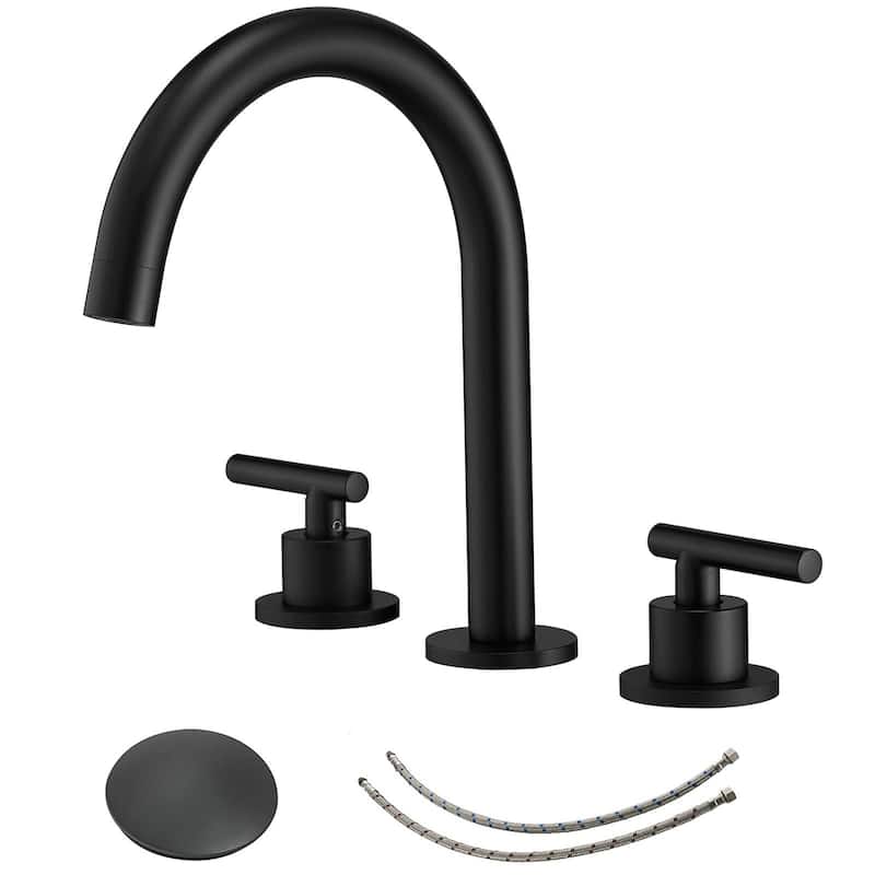 8 in. Widespread Double Handle Bathroom Faucet With Pop-up Drain Assembly - Black