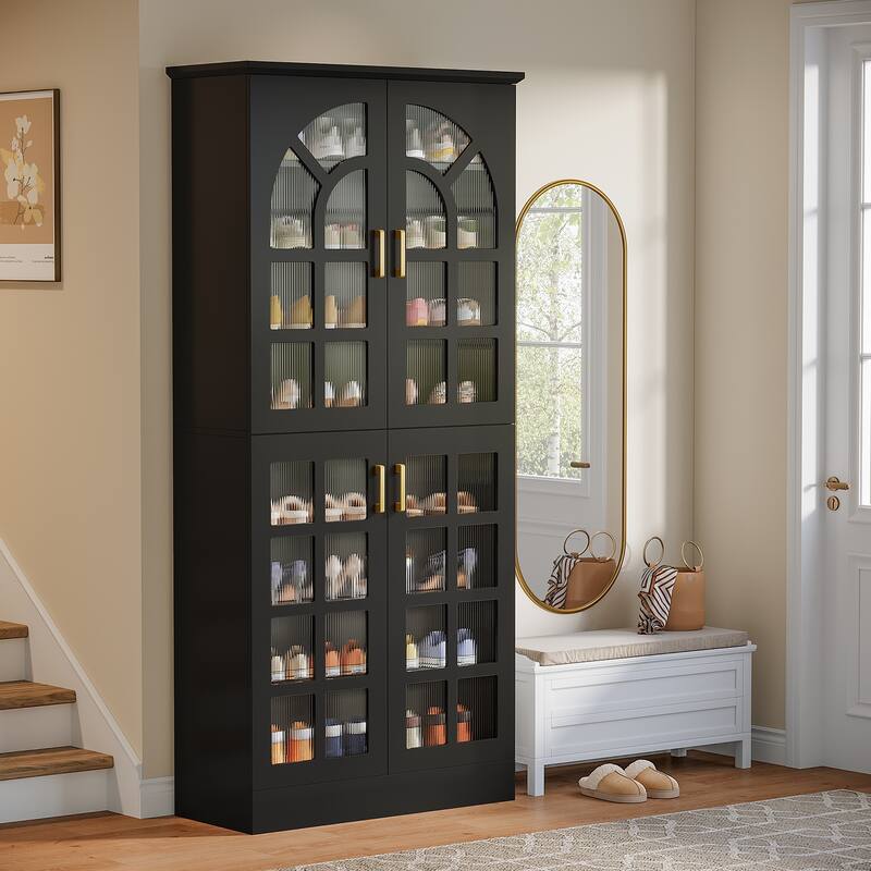 8-Tier Tall Shoe Cabinet with Doors & Led Lights and Adjustable Shelves