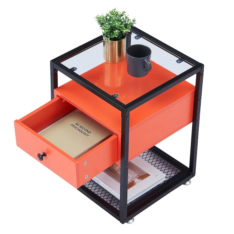 VECELO Modern 1-Drawer Nightstands with Tempered Glass Top