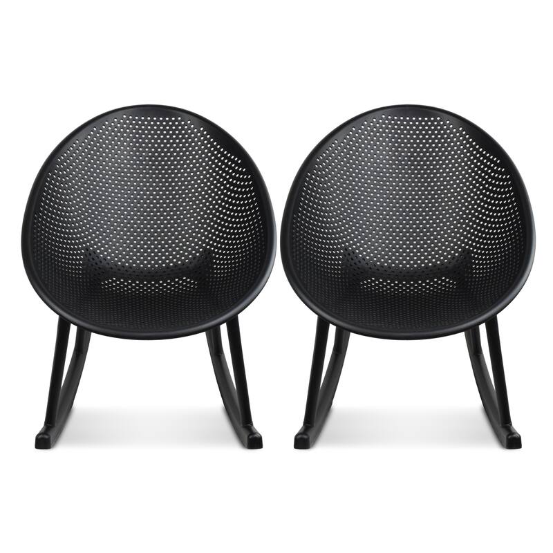 Patio Rocking Chairs | Oval Egg Shaped Lounge Rocker | All Weather Plastic | Modern Accent Side Chair for Indoor or Outdoor Use - Black_2