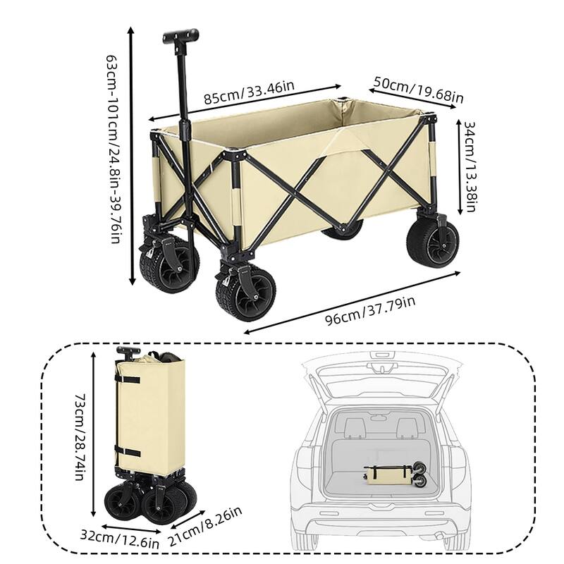 Collapsible Folding Wagon with Big All-Terrain Beach Wheels, Adjustable Handle