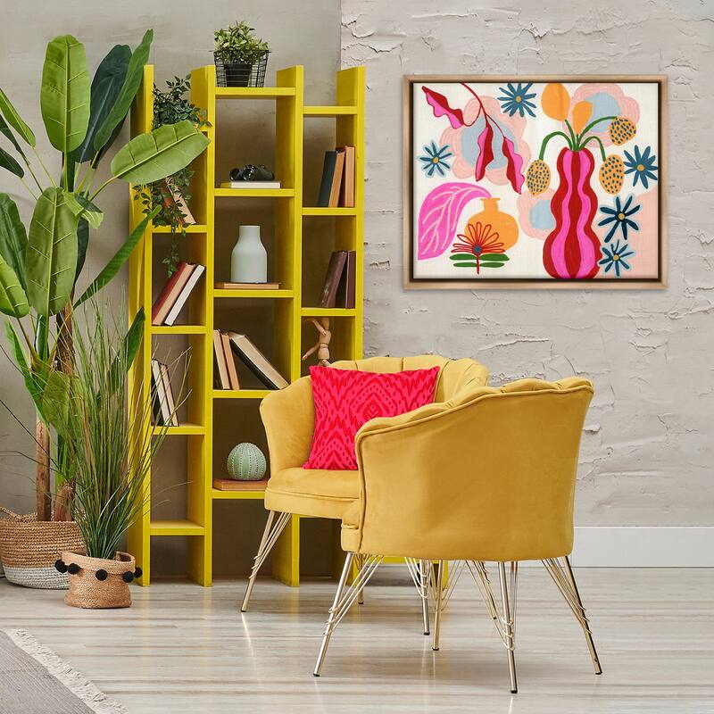 Stupell Eclectic Mod Flower Vases Framed Floater Canvas Wall Art Design By Suzanne Allard