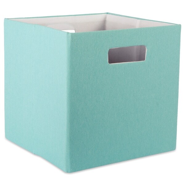 11" Aqua Green and Ivory Square Foldable Storage Bin - N/A