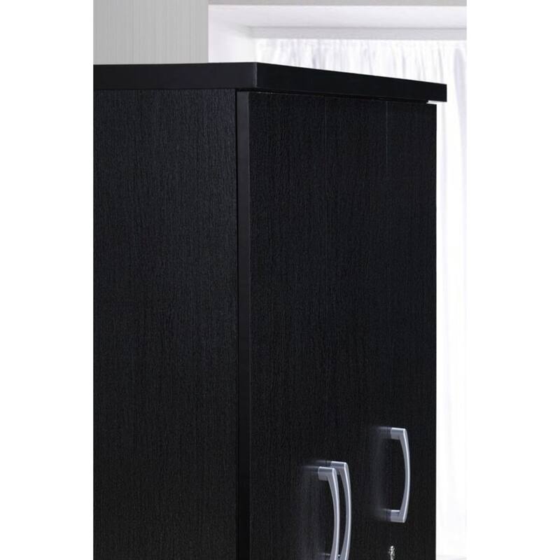 Hodedah Import 3 Door Armoire with Clothing Rod, Shelves, and 2 Drawers, Black - 187