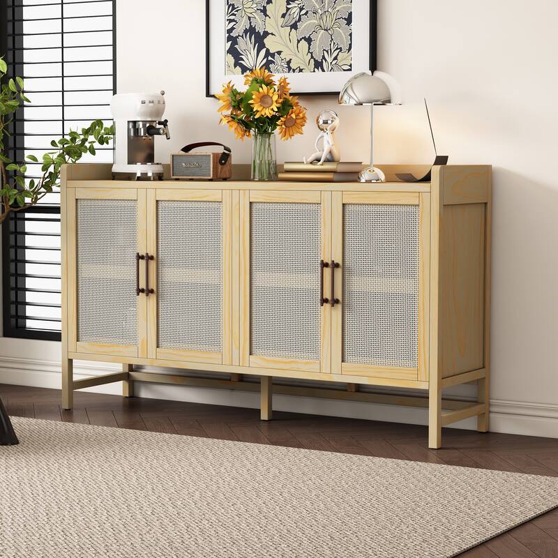 Rattan Cabinet Doors Sideboard Buffet Storage Cabinet Console Table