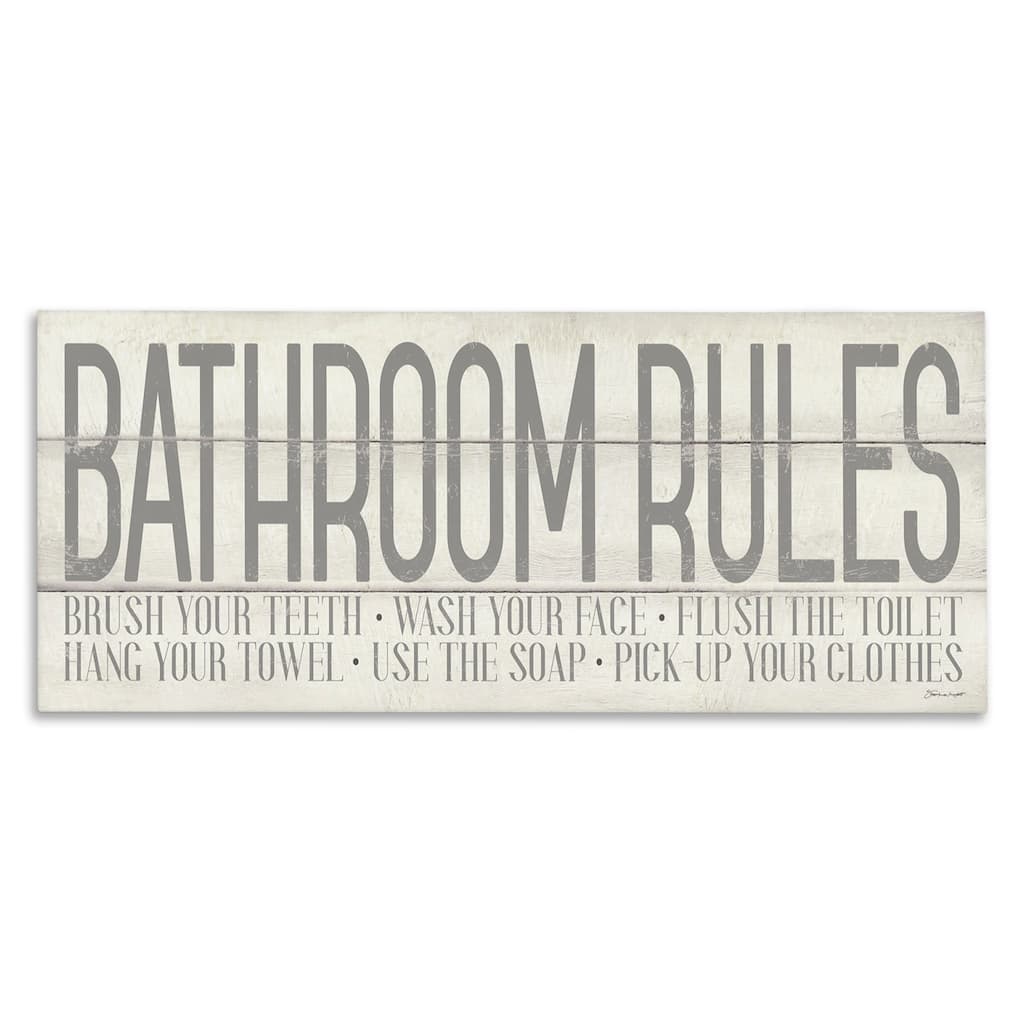 Stupell 'Bathroom Rules' Grey and White Planked Look Typography Canvas Wall Art