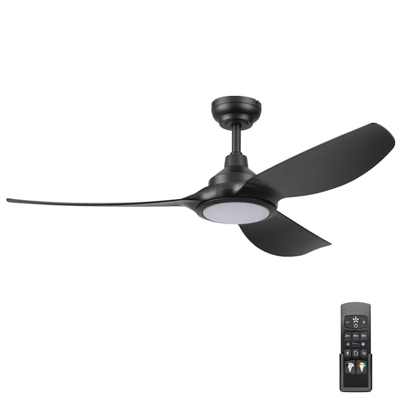 Honeywell "Sirro" 52-Inch Matte Black with Chocolate Auburn Blades Damp Rated Ceiling Fan with Dimmable LED Light - Matte Black