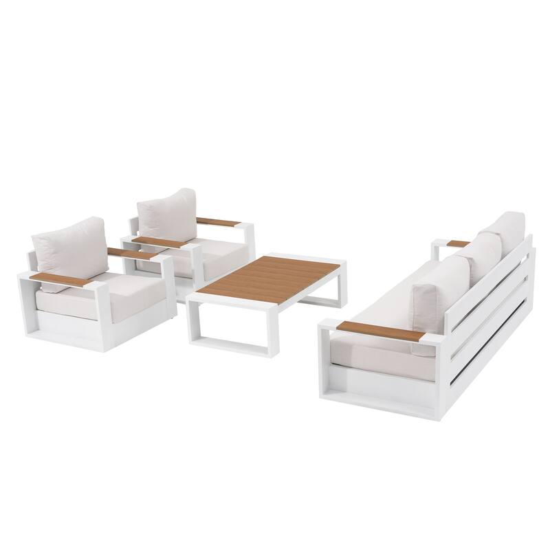 Outdoor 4 Piece Aluminum Sofa Set with Cushions