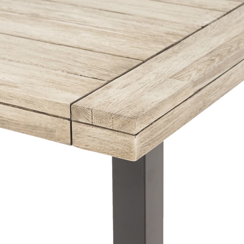 Roomfitters Modern Outdoor Dining Table with Wood Top and Black Powder-Coated Frame for Patio or Garden