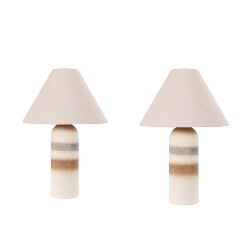 Pia Ricco Traditional Ceramic/Resin Table Lamp with 3-Way Switch - White Brown-Ceramic Set - 16.54"W X 16.54"D X 26.77"H