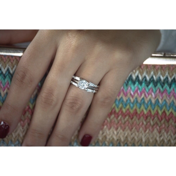 Sterling Silver 1/2ct Round Baguette Cubic Zirconia Ring Guard. Opens flyout.