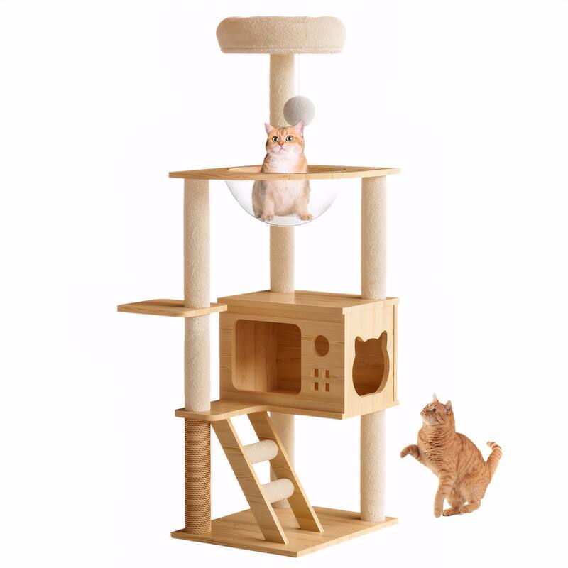 48.8" Modern Cat Tower, Wood Cat Tree Tower for Indoor Cats, Cat Treewith Sisal-Covered Scratching Posts and Top Perch