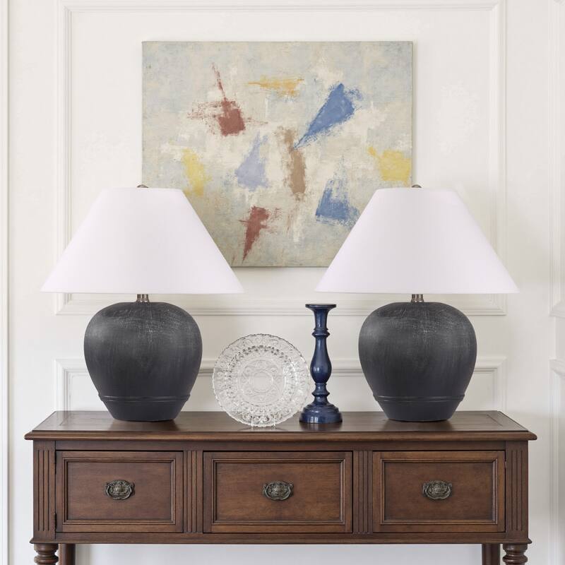 2 Pack Global Ceramic Accent Table Lamp with Linen Shade