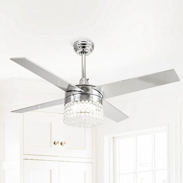 Chrome 48" Ceiling Fan With LED Lights Modern Crystal Chandelier Fan 4 Blades 