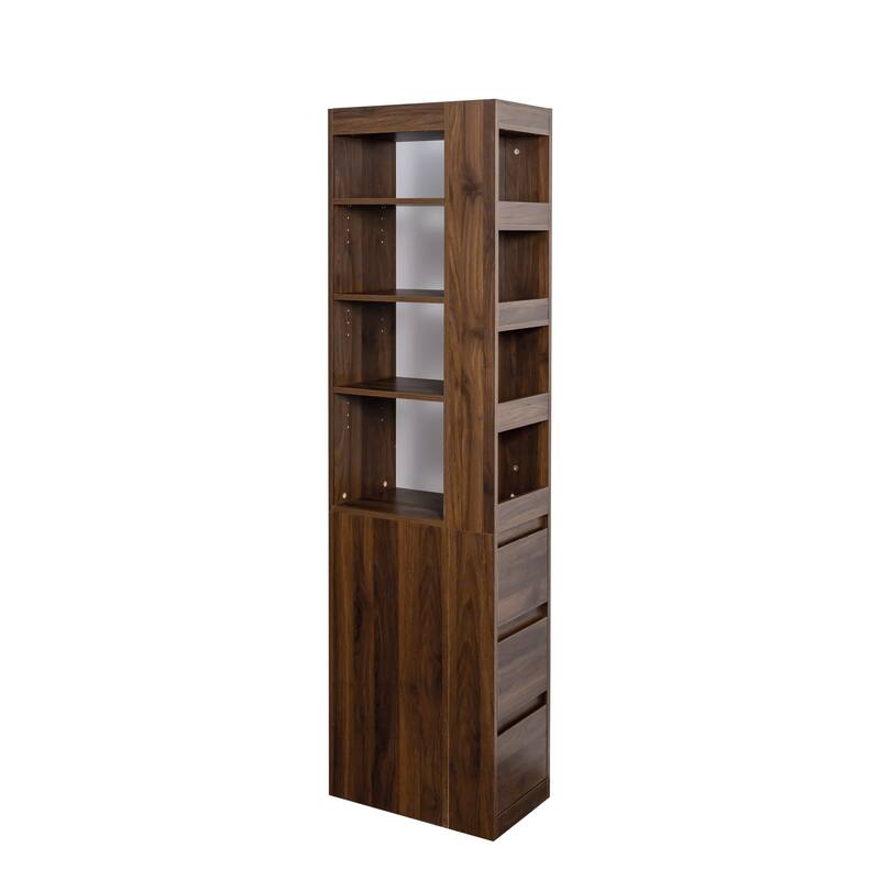 70.87" H Display Storage Cabinet,4-Tier Shelf,3 Side Drawers & 4 small display shelves,Modern Wooden Tall Bookshelf Bookcase