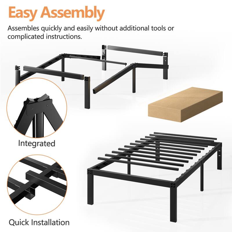 VECELO Bed Frames No Box Spring Needed, Heavy Duty Metal Platform with Steel Slat, Easy Assembly, Black