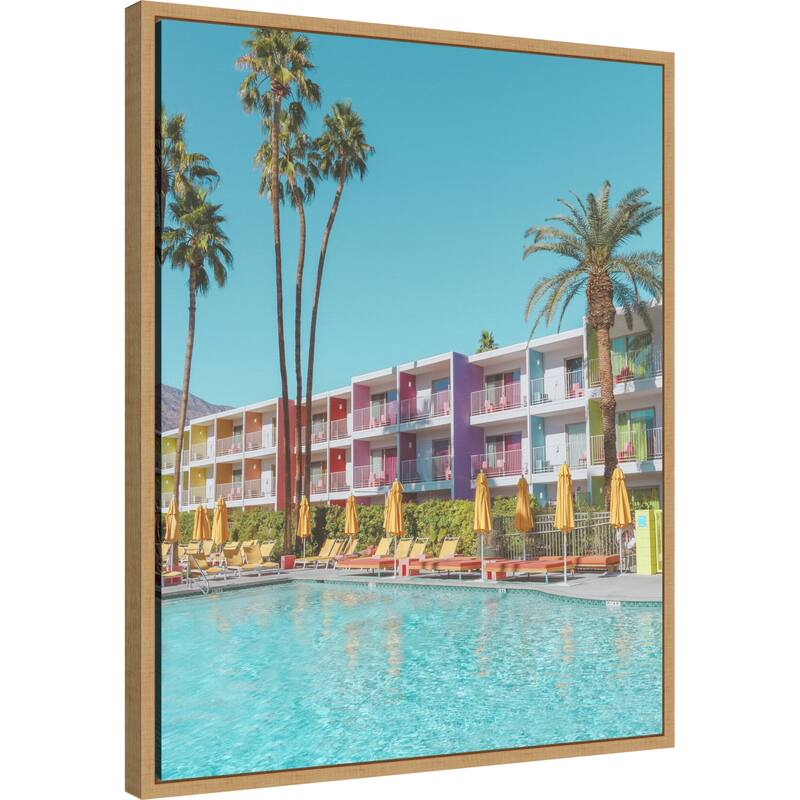 Saguaro Hotel Poolside by Tom Windeknecht Framed Canvas Wall Art Print - Sylvie Natural