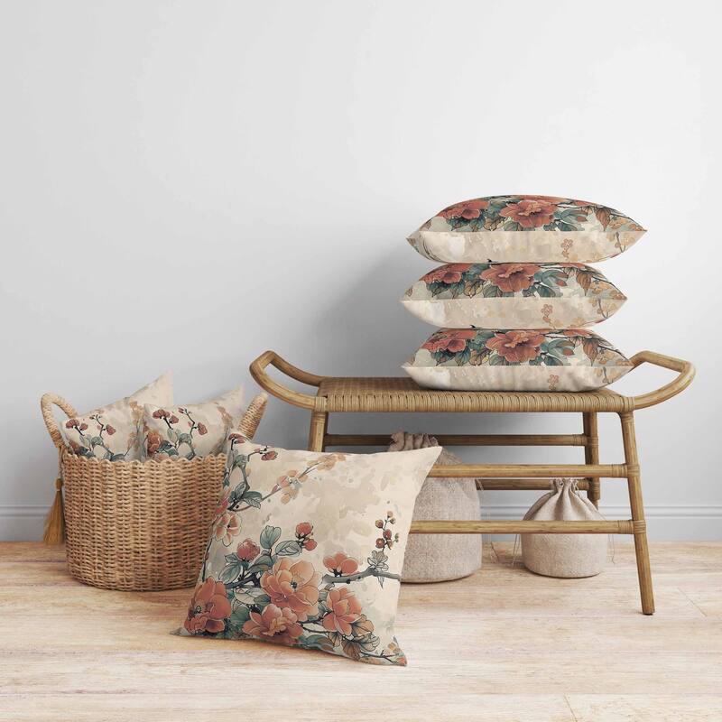 Scarlet Wing Heaven Faux Suede Reversible Throw Pillow Peach and Teal