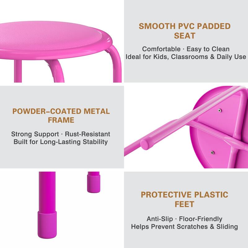 Javlergo Set of 6 Stackable Backless Stools PVC Padded Round Seats with Metal Frame Indoor Outdoor Use for Kitchen Livingroom