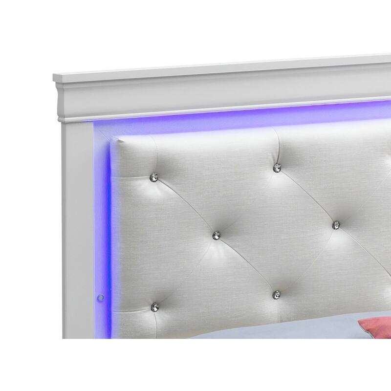 Champagne Twin Bed with Jeweled Tufted Headboard & Accent Lighting - Bedroom Furniture