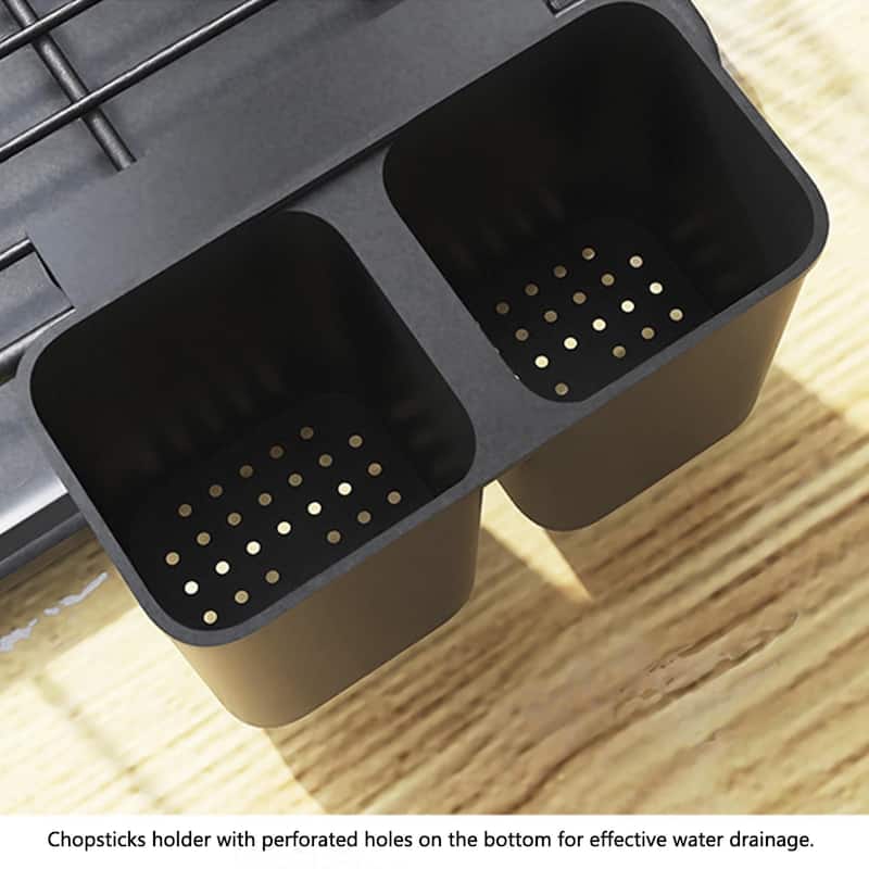 Dish Drying Rack with Utensil Holder, Kitchen Counter Dish Drainer Shelf - 5.1'' H X 16.5'' W X 11.8'' D
