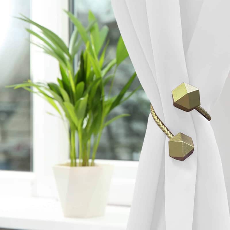 Set of 2 Wooden Cubic Tiebacks Twist Geometrik Big Size - 13"L x 1.4"W x 1.4"D - Gold