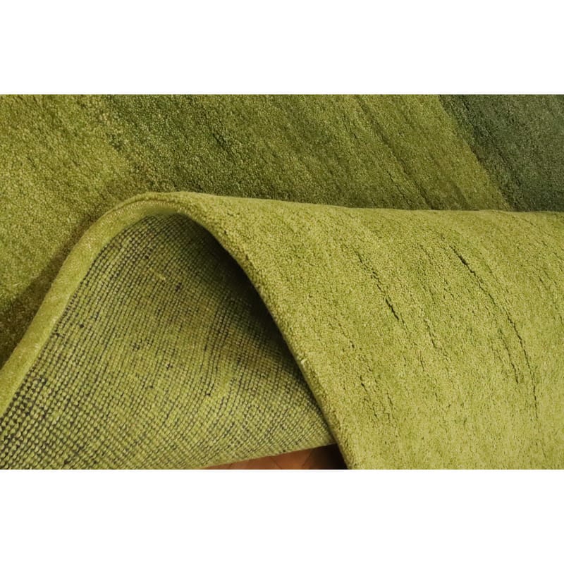 Hand Knotted Oriental 100% Wool Carpet Modern Stripe Green Gabbeh Area Rug - 6' 5'' X 4' 10''