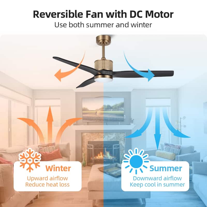 MLiAN 52 In. 3 Solid Wood Indoor Ceiling Fan with Light Kit - 52"