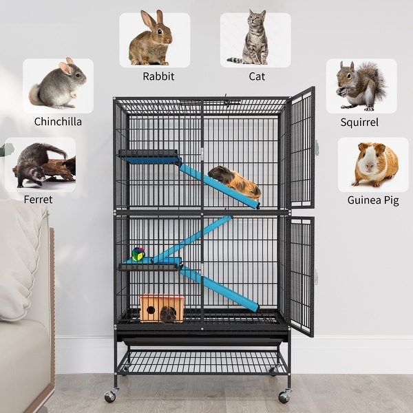 Metal 4 Tiers Small Animal Cages Indoor Critter Nation Cage Double Story Black