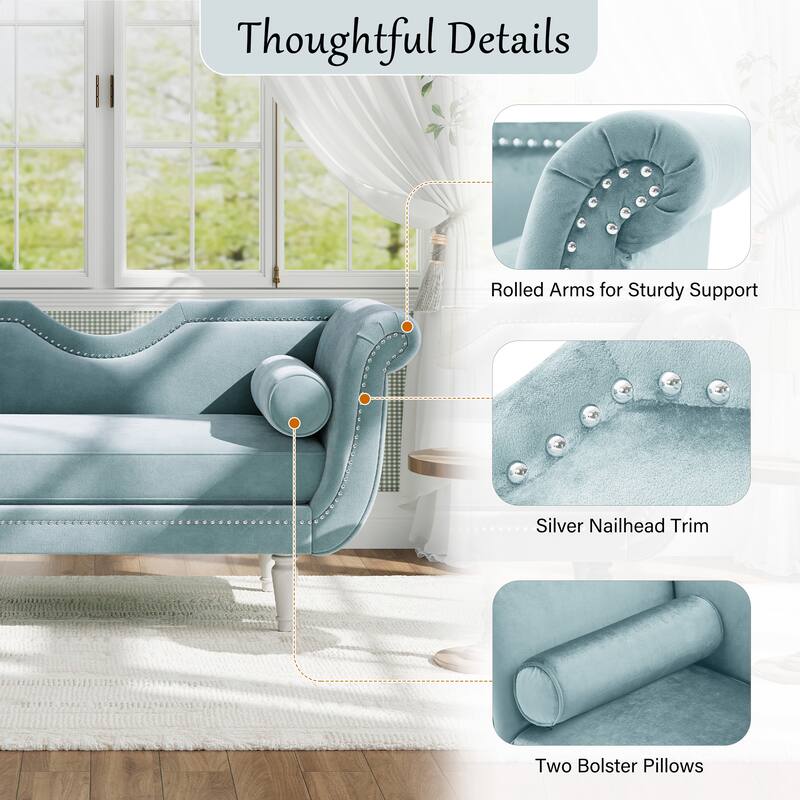 Christopher Knight Home - Velvet Bench with Nailhead Trim & Curved Arms