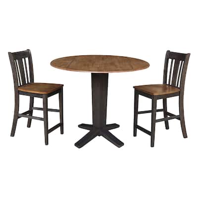 42 in Solid Wood Round Drop Leaf Counter Height Dining Table with Stools in Hickory/Washed Coal