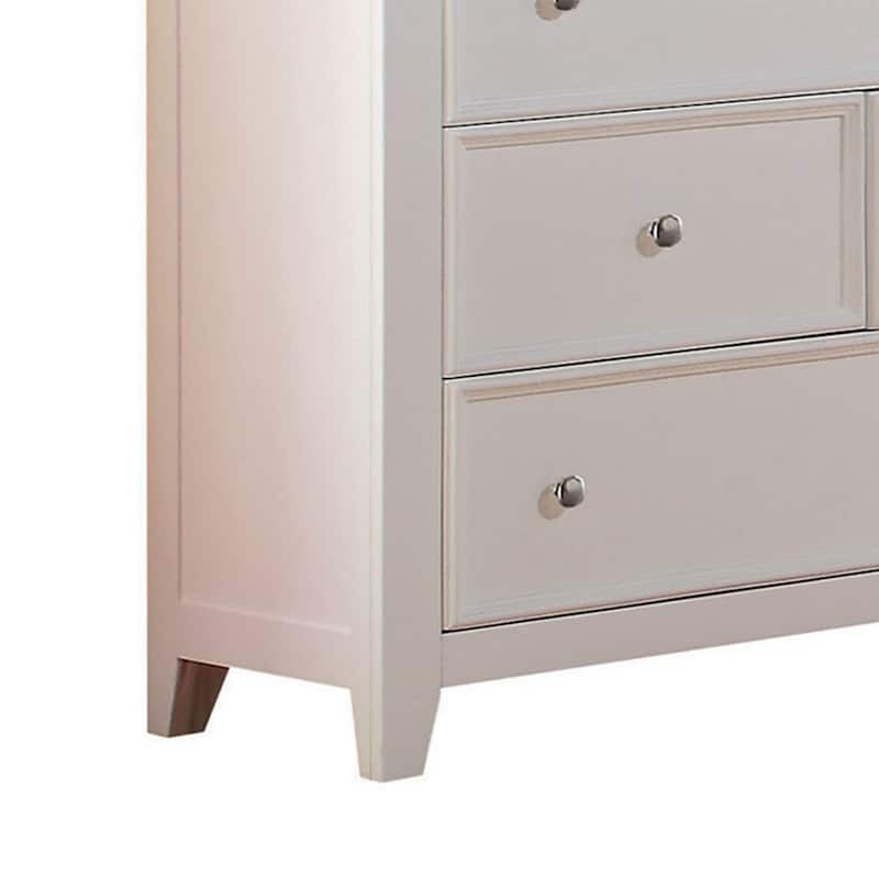Contemporary Seven Drawers Wooden Dresser with Tapered Legs, White