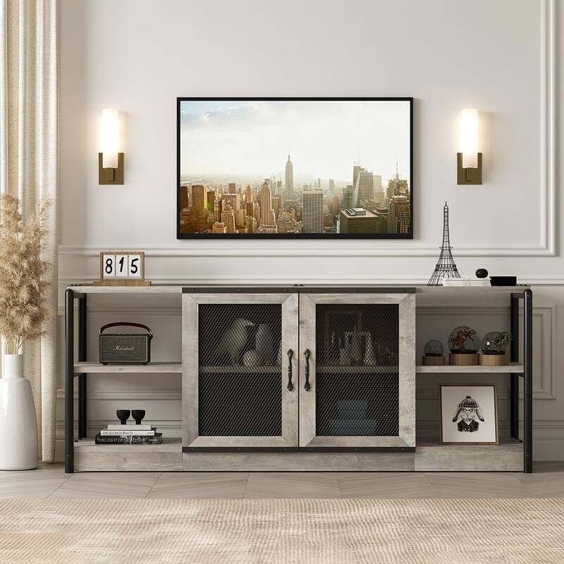 Entertainment Center TV Media Console Cabinet with Mesh Door - 18.3"D x 63"W x 25"H