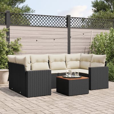 vidaXL Patio Sofa Set with Cushions Outdoor Furniture 7 Piece Poly Rattan - 21.7 x 21.7 x 14.6