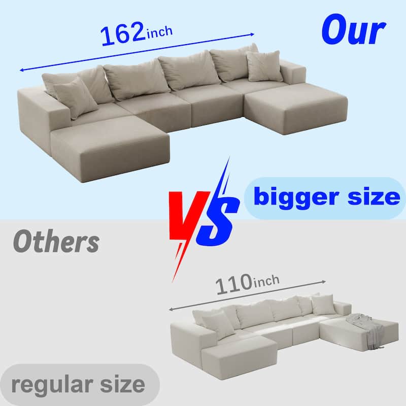 162" Chenille Cloud Sectional Sofa with 6 Pillows