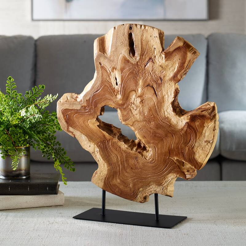 Teak Wood Sculpture with Stand - 22.75" - Brown