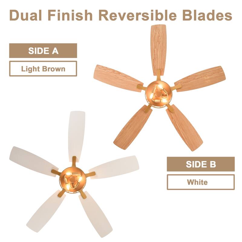 Bella Depot 52" Modern Gold Ceiling Fan with Light and Remote 6-Speed Large Caged Ceiling Fan