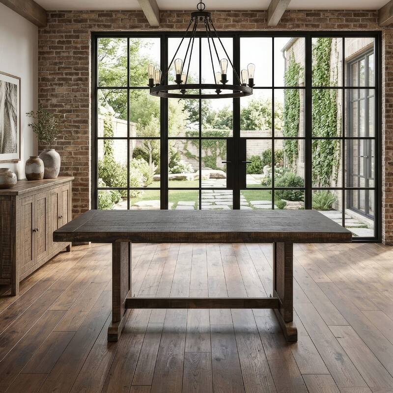 Camie Dining Table, 60 Inch Rectangular Plank Top, Brown Mahogany Wood ...