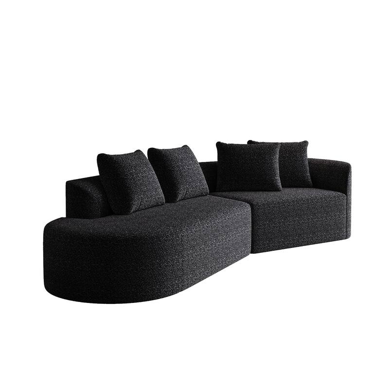 Modular Curved Sectional Sofa, Oversized Chenille Cloud Couch, Compressed Upholstered Sofa with 4 Throw Pillows