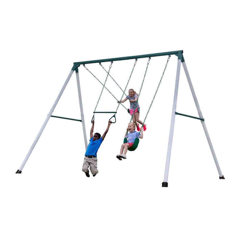Backyard Discovery Big Brutus Galvanized Steel Swing Set, Belt Swings - 13'2" x 9'7" - White - Swing Set - 13'2" x 9'7" - Kids
