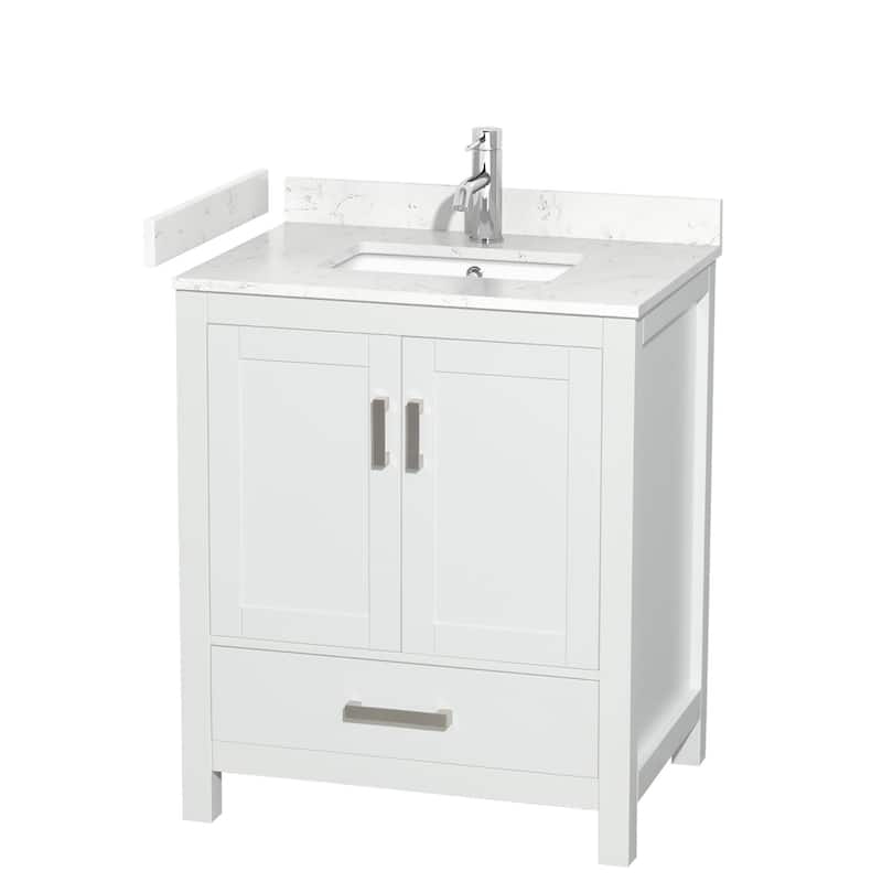 Wyndham Collection Sheffield 30" Single Bathroom Vanity, Carrara - White / Carrara Cultured Marble Top / Brushed