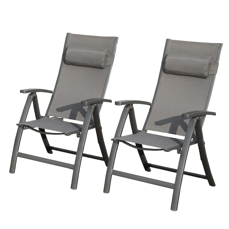 Patio Folding Chairs Set of 2,Padded Textilene Fabric Seat - Dark Black