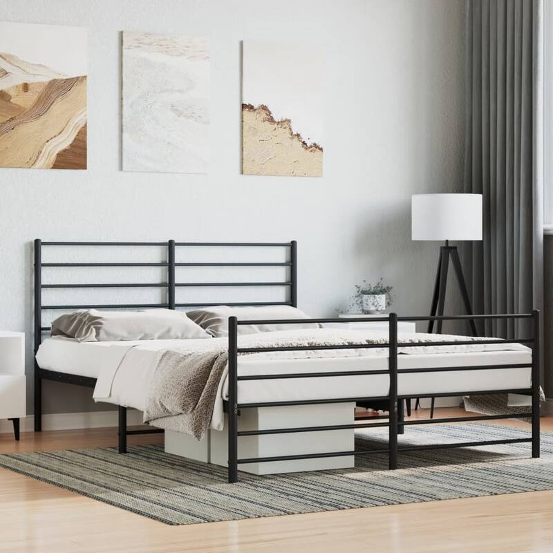 vidaXL Metal Bed Frame with Headboard, No Mattress - Black - Queen