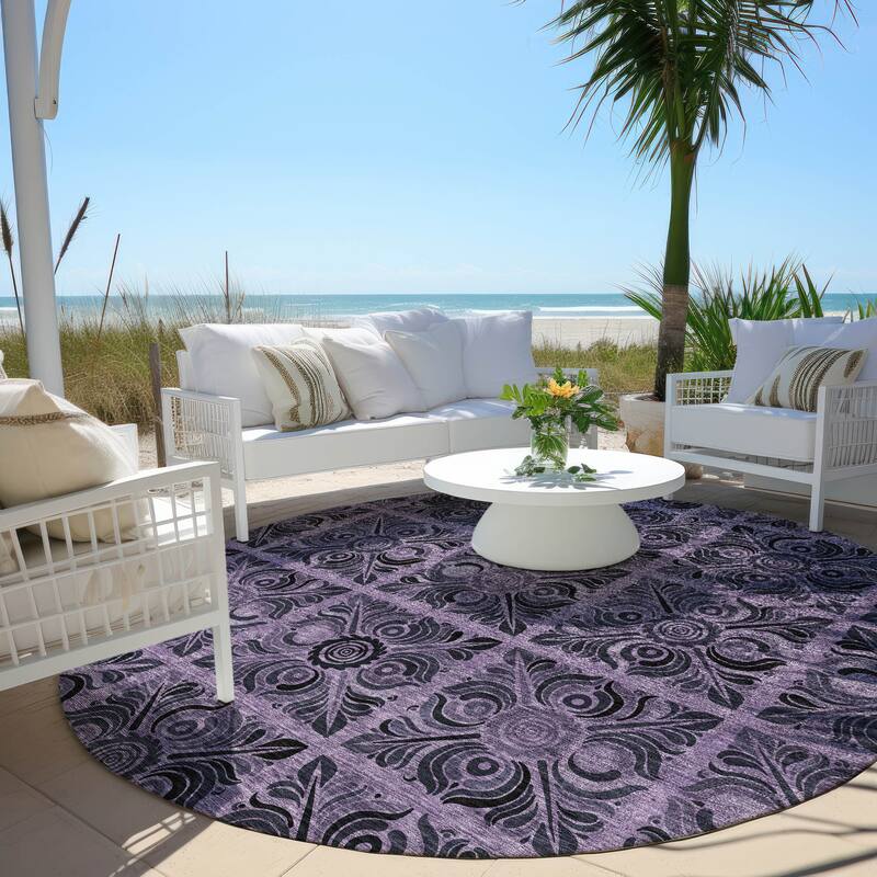 Machine Washable Indoor/ Outdoor Chantille Mosic Rug - Purple - 8' x 8'