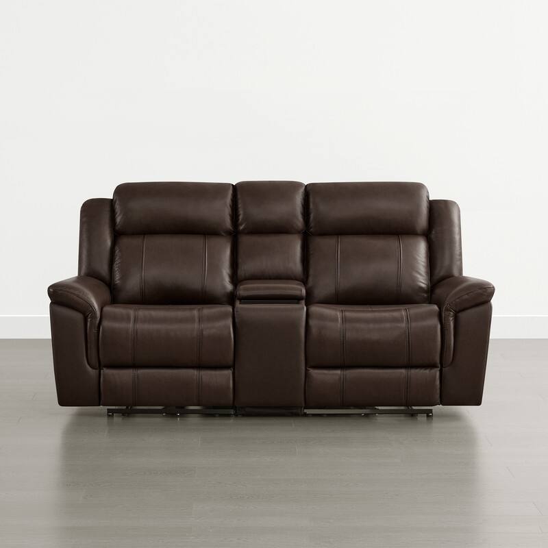 Spruce & Spring Genuine Leather Power Reclining Sofa with Optional Console & Flip-Down Table
