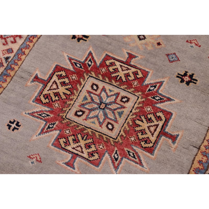Tribal Kazak Mollie Gray/Beige Wool Runner - 2'11'' x 16'10''