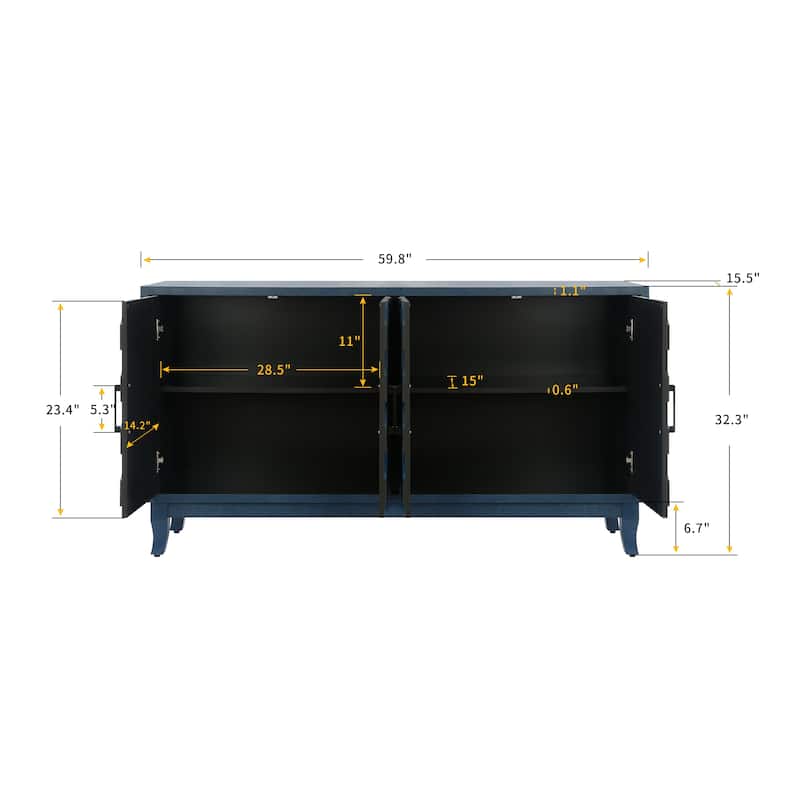 Sideboard Cabinet with 4 Doors, Kitchen Buffet Cabinet with Solid Wood Base, Coffee Bar Cabinet with Adjustable Shelves