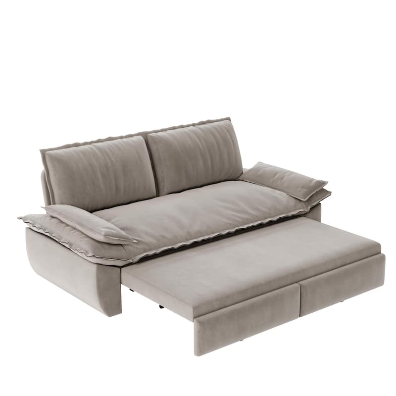 3-in-1 Convertible Velvet Sofa Bed, Pull-Out Queen Sleeper Bed, Chaise Lounge Sofa Daybed, Easy-to-Assemble