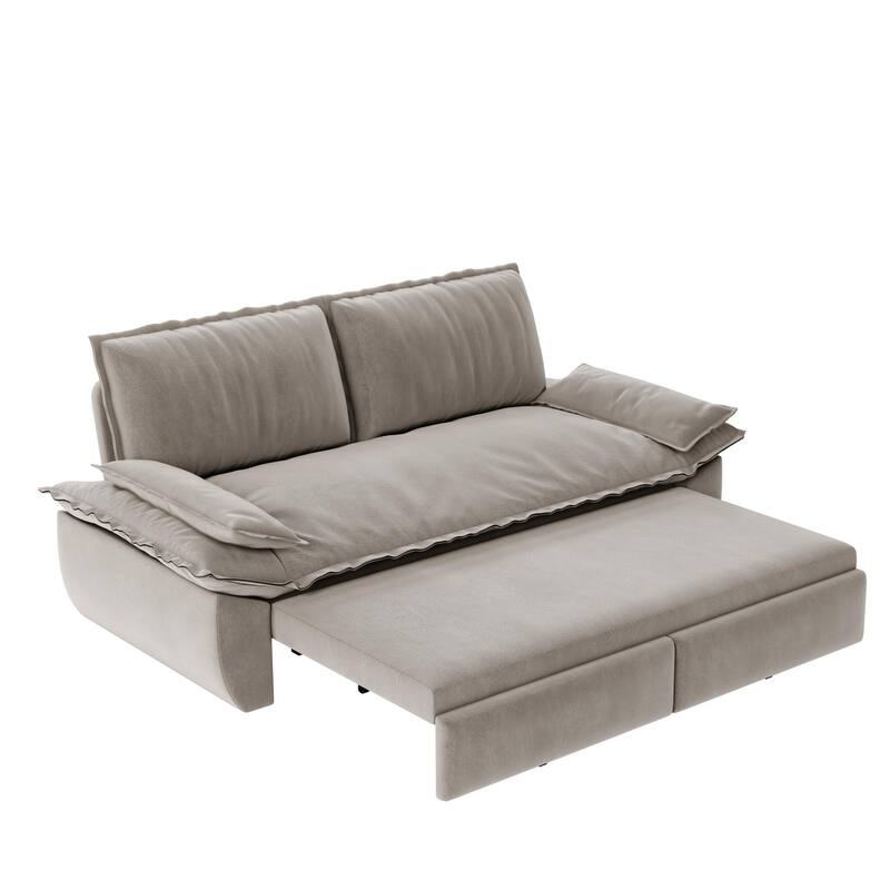 Versatile 3-in-1 Queen Size Velvet Pull-Out Sofa Bed with Chaise Lounge, Durable Steel Frame, Convertible Sleeper Loveseat
