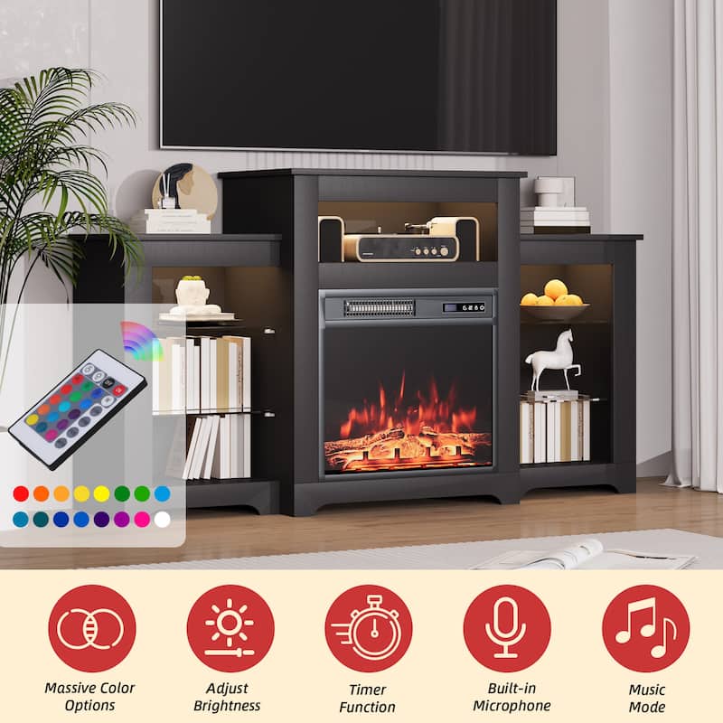 32" H TV Stand with Fireplace for TVs up to 80" - Remote Control, Energy-Efficient Heater, 16-Color Light Strip